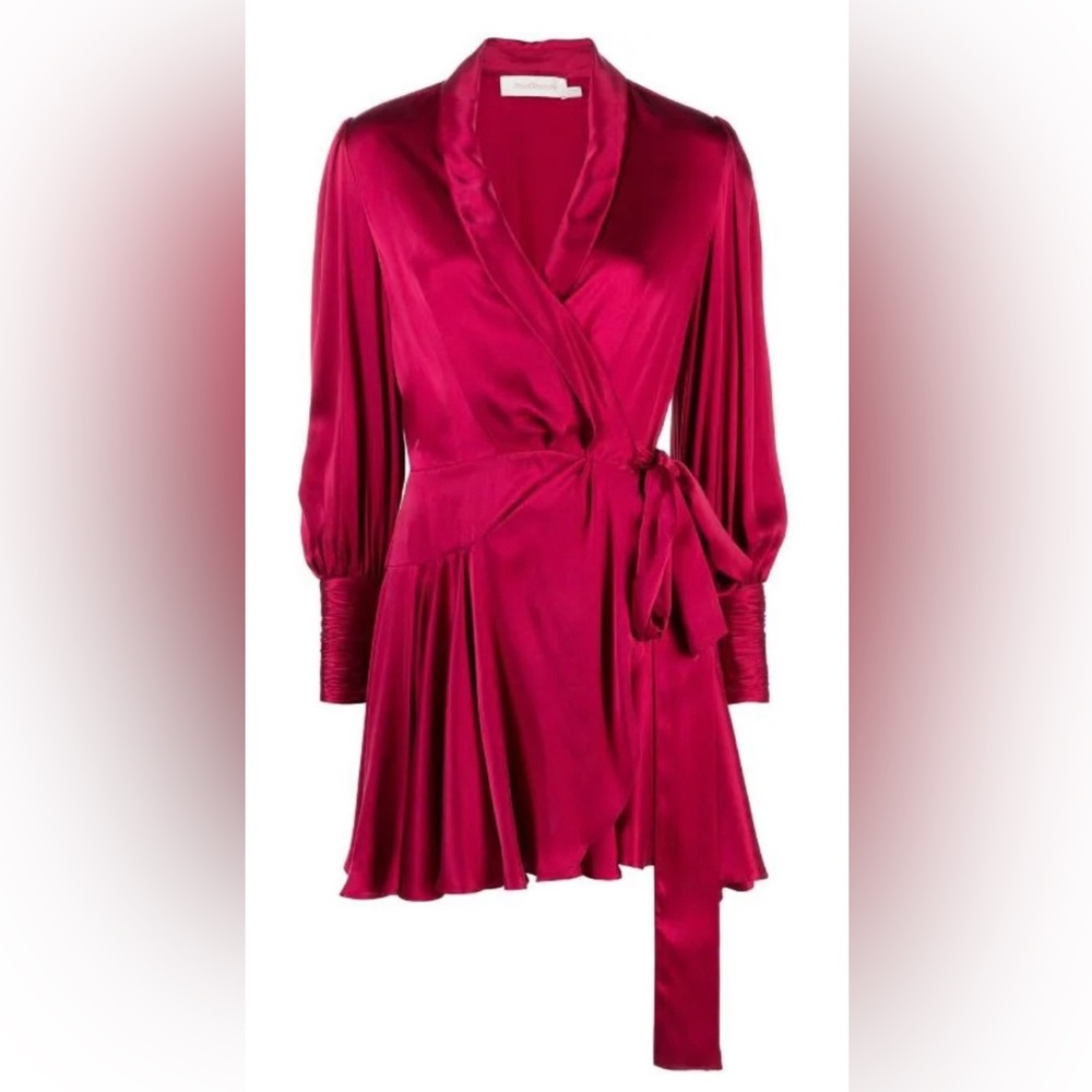 Zimmermann Silk Wrap Mini Dress in Burgundy